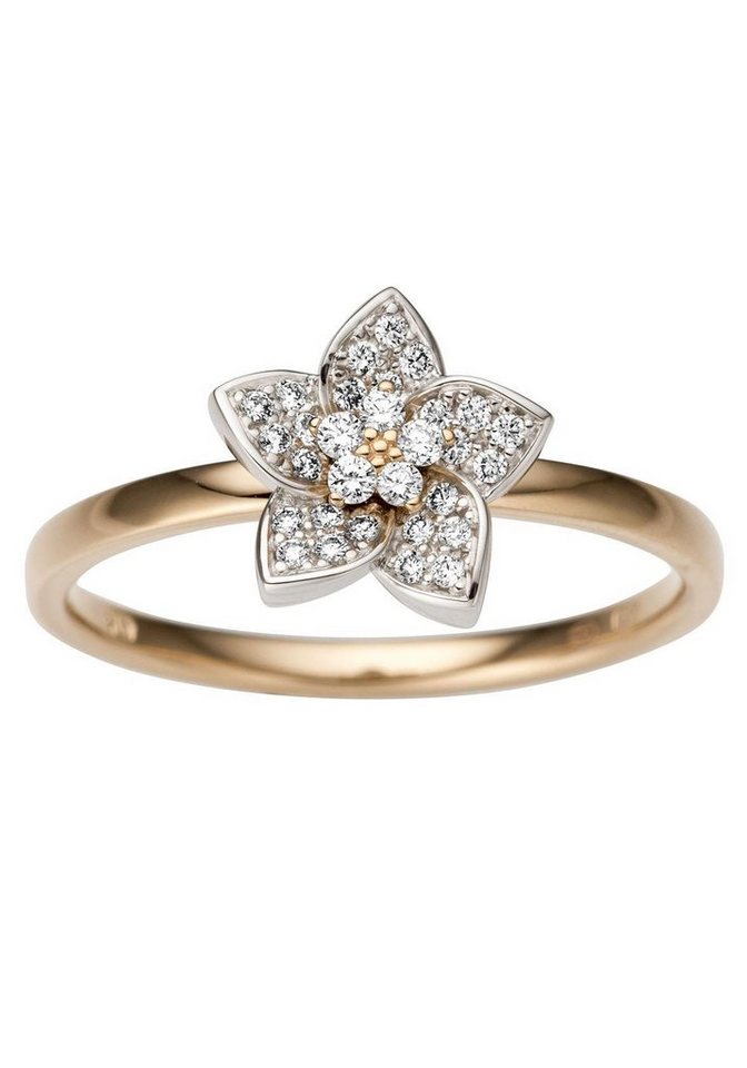 Firetti Goldring Schmuck Geschenk Gold 585 Damenring Goldring Blume, Made in Germany - mit Brillanten von Firetti