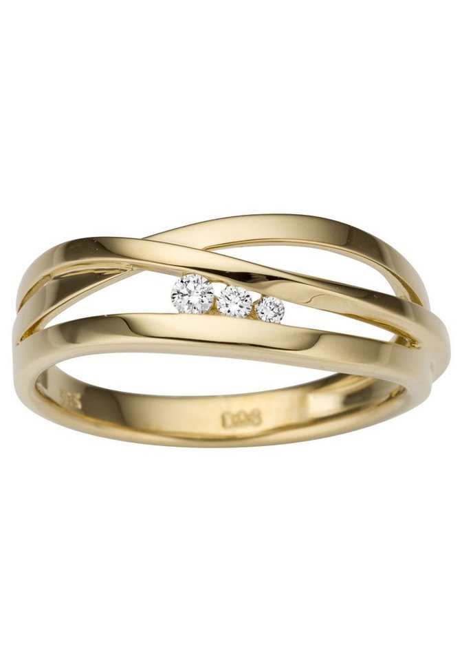 Firetti Goldring Schmuck Geschenk Gold 585, Elegant, teilw. mehrreihig, massiv, mit Brillanten von Firetti