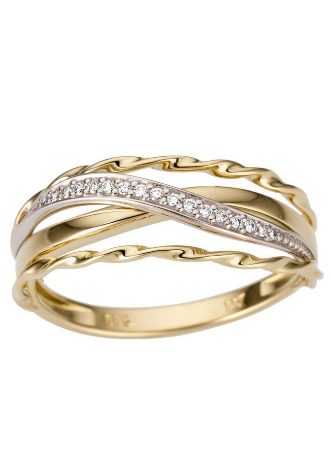 Firetti Goldring Schmuck Geschenk Gold 585, tlw. mehrreihig, bicolor, massiv, mit Brillanten von Firetti