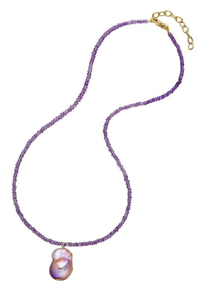 Firetti Kette mit Anhänger Schmuck Geschenk, Steinkette mit Perle, Made in Germany - mit Amethyst oder Citrin - mit Süßwasserzuchtperle von Firetti