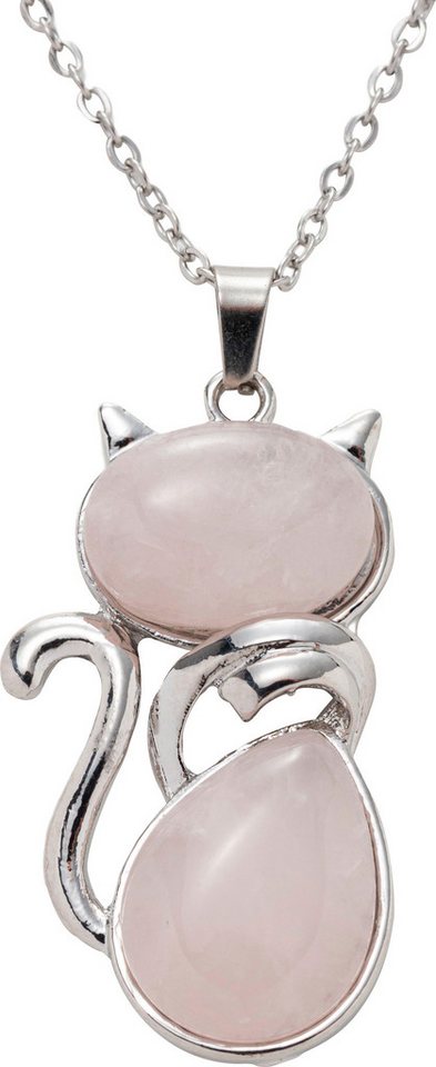 Firetti Kette mit Anhänger Schmuck Geschenk Edelstahl Halsschmuck Halskette Ankerkette Katze, Made in Germany - mit Rosenquarz von Firetti