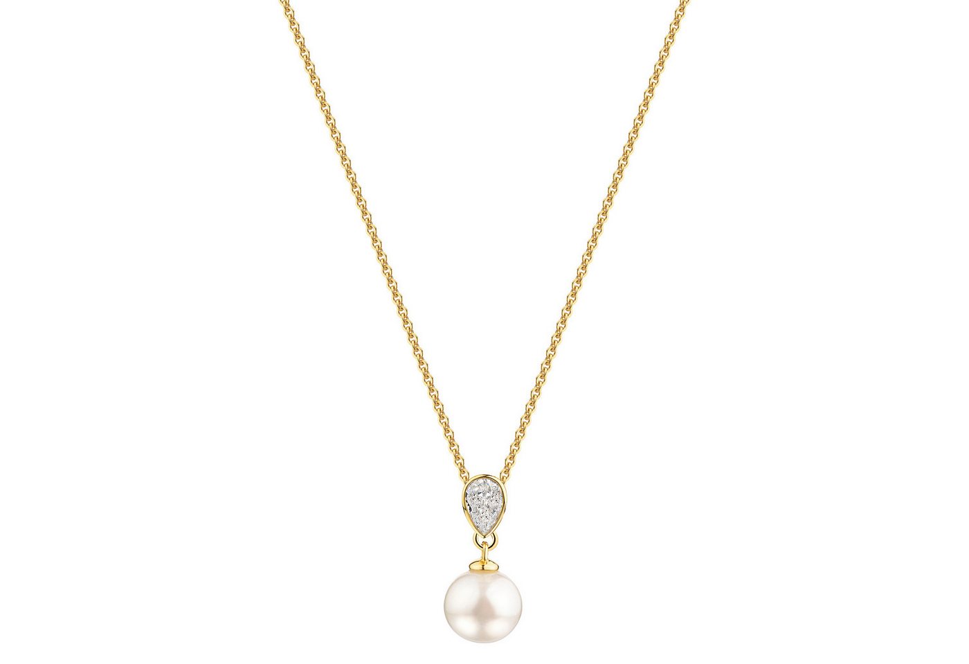 Firetti Kette mit Anhänger Schmuck Geschenk Gold 333 Halsschmuck Halskette Ankerkette Tropfen, mit Zirkonia (synth) - mit Süßwasserzuchtperle von Firetti