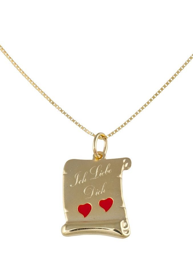 Firetti Kette mit Anhänger Schmuck Geschenk Gold 375 Halsschmuck Halskette Goldkette Venezianer, mit Emaille und fester Gravur "Ich liebe Dich" von Firetti