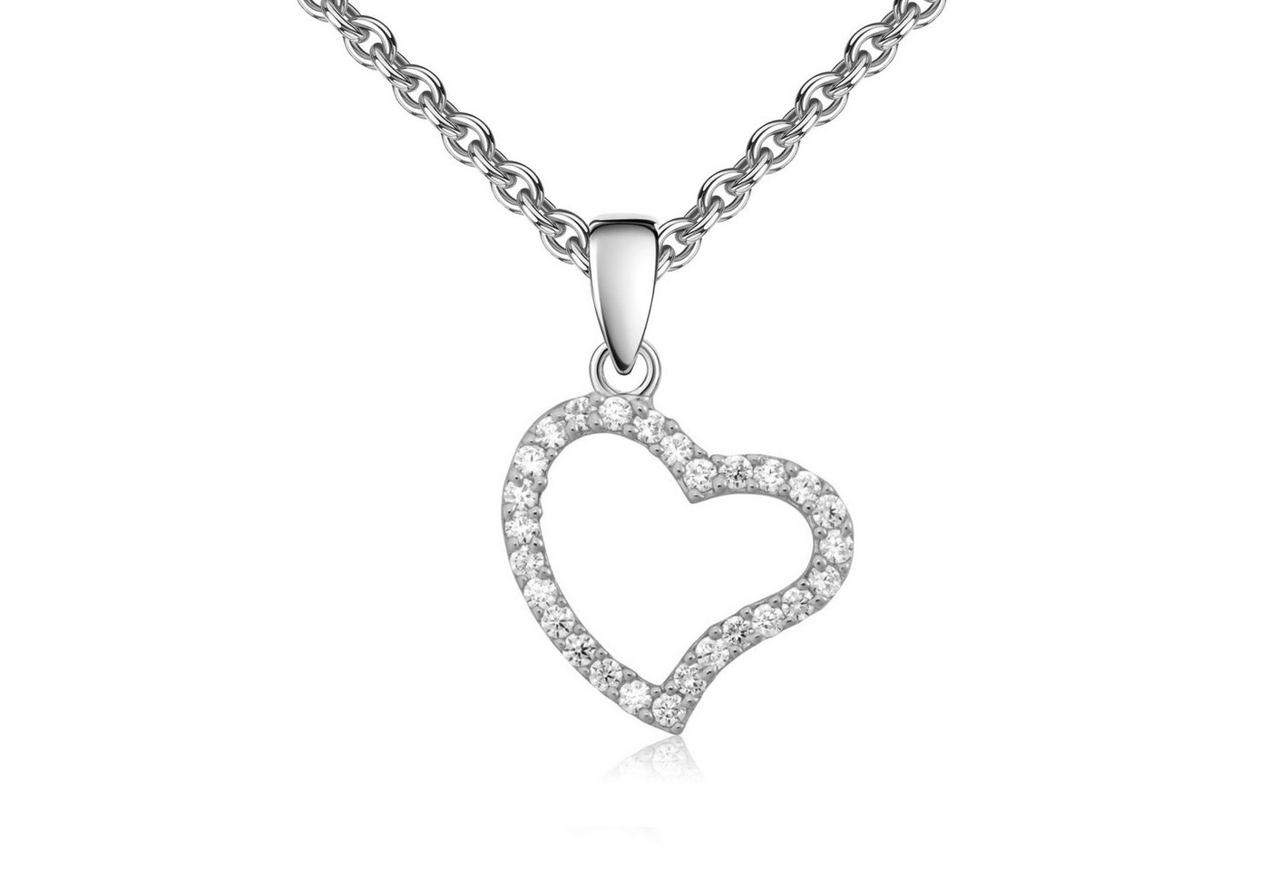 Firetti Kette mit Anhänger Schmuck Geschenk Silber 925 Halsschmuck Ankerkette Herz, Made in Germany - mit Zirkonia (synth) von Firetti