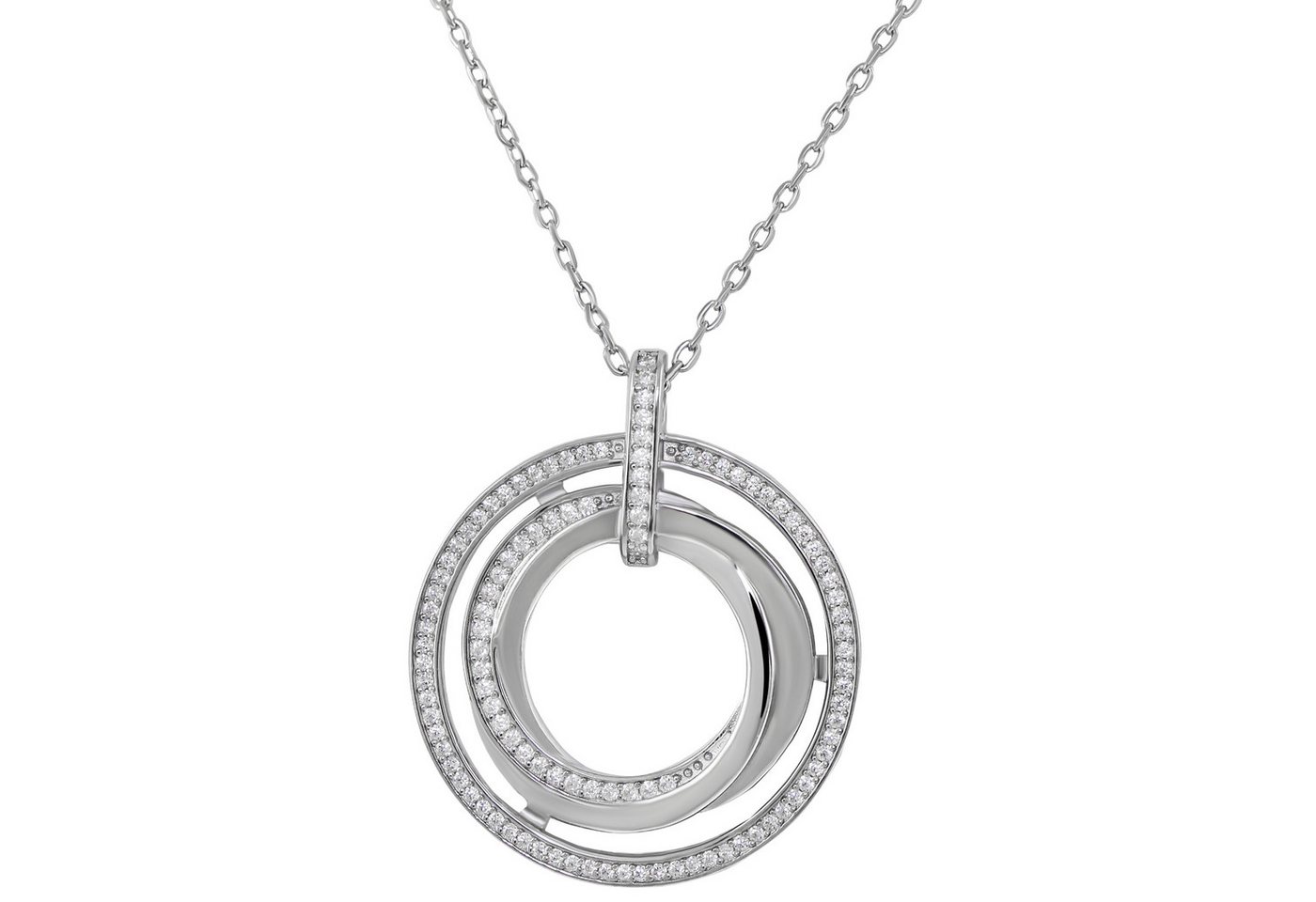 Firetti Kette mit Anhänger Schmuck Geschenk Silber 925 Halsschmuck Ankerkette Kreis mehrreihig, mit Zirkonia (synth) von Firetti