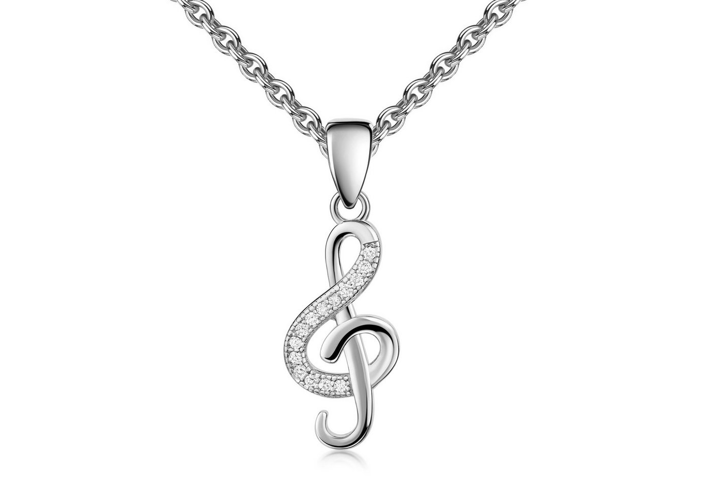 Firetti Kette mit Anhänger Schmuck Geschenk Silber 925 Halsschmuck Ankerkette Notenschlüssel, Made in Germany - mit Zirkonia (synth) von Firetti