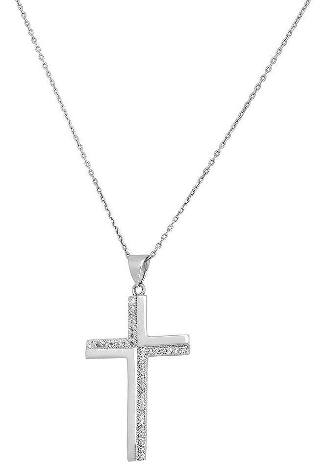 Firetti Kette mit Anhänger Schmuck Geschenk Silber 925 Halsschmuck Halskette Ankerkette Kreuz, mit Zirkonia (synth) von Firetti