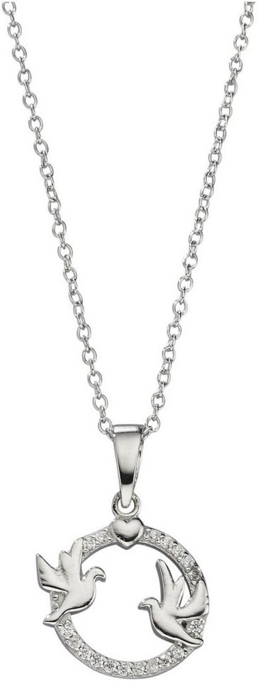 Firetti Kette mit Anhänger Schmuck Geschenk Silber 925 Halsschmuck Halskette Kreis, Tauben, Herz, mit Zirkonia (synth) von Firetti