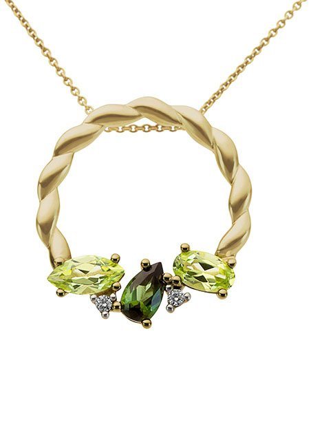 Firetti Kettenanhänger Schmuck Geschenk Gold 333 Halsschmuck Anhänger für Halskette Turmalin, mit Turmalin, Peridot und Brillanten von Firetti