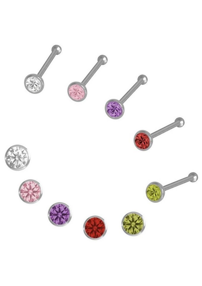 Firetti Nasenpiercing-Set Multipack Schmuck Geschenk Silber 925 Piercing Nasenstecker (Set, 5-tlg), mit Zirkonia (synth) von Firetti