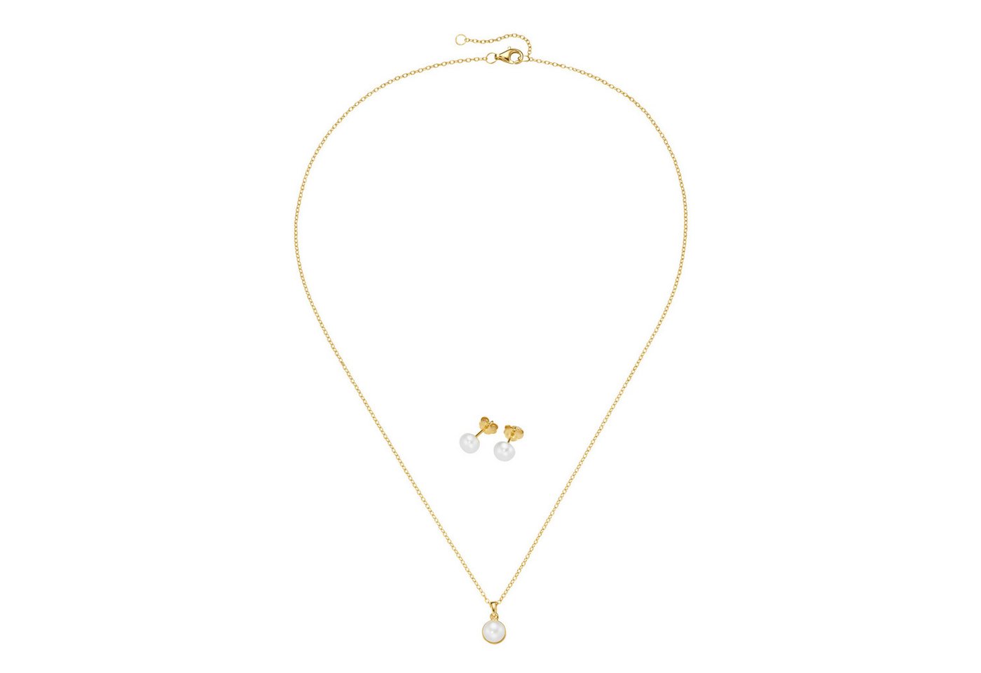 Firetti Ohrring und Ketten Set Multipack Schmuck Geschenk Silber 925 Perlenhalskette Perlenohrstecker (Set, 3-tlg), mit Süßwasserzuchtperle von Firetti