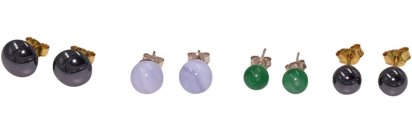 Firetti Ohrstecker-Set Multipack Schmuck Geschenk Silber 925 Ohrschmuck Ohrringe (Set, 8-tlg), Made in Germany - mit Hämatit, Jade, Chalcedon von Firetti