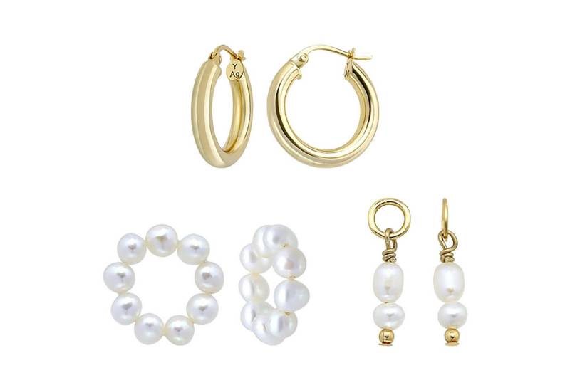 Firetti Paar Creolen Multipack Schmuck Geschenk Silber 925 Ohrschmuck Ohrringe Charm (Set, 6-tlg), mit Süßwasserzuchtperle von Firetti