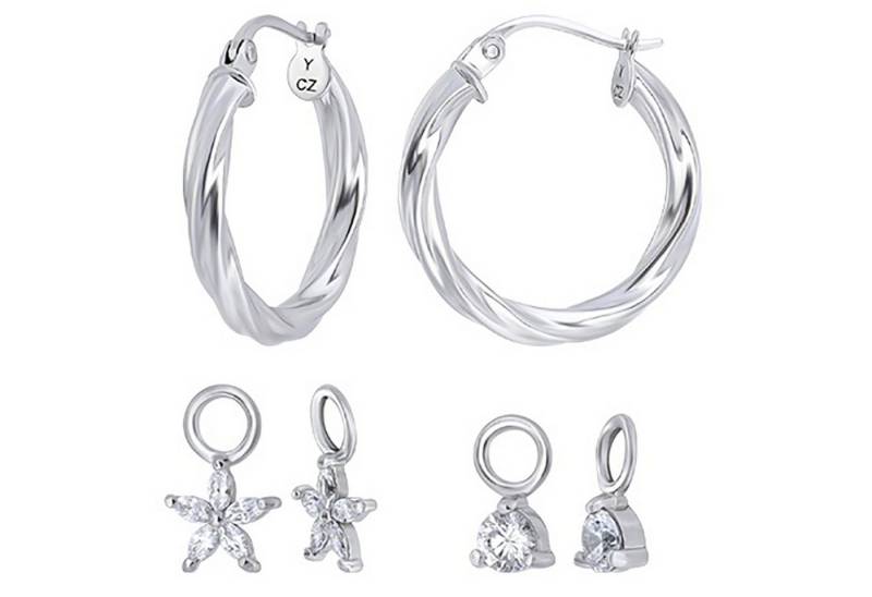 Firetti Paar Creolen Multipack Schmuck Geschenk Silber 925 Ohrschmuck Ohrringe Charm (Set, 6-tlg), mit Zirkonia (synth) von Firetti