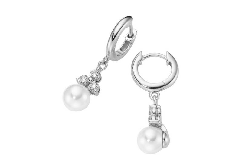 Firetti Paar Creolen Schmuck Geschenk Silber 925 Ohrschmuck Ohrringe, mit Zirkonia (synth) - mit Muschelperle von Firetti