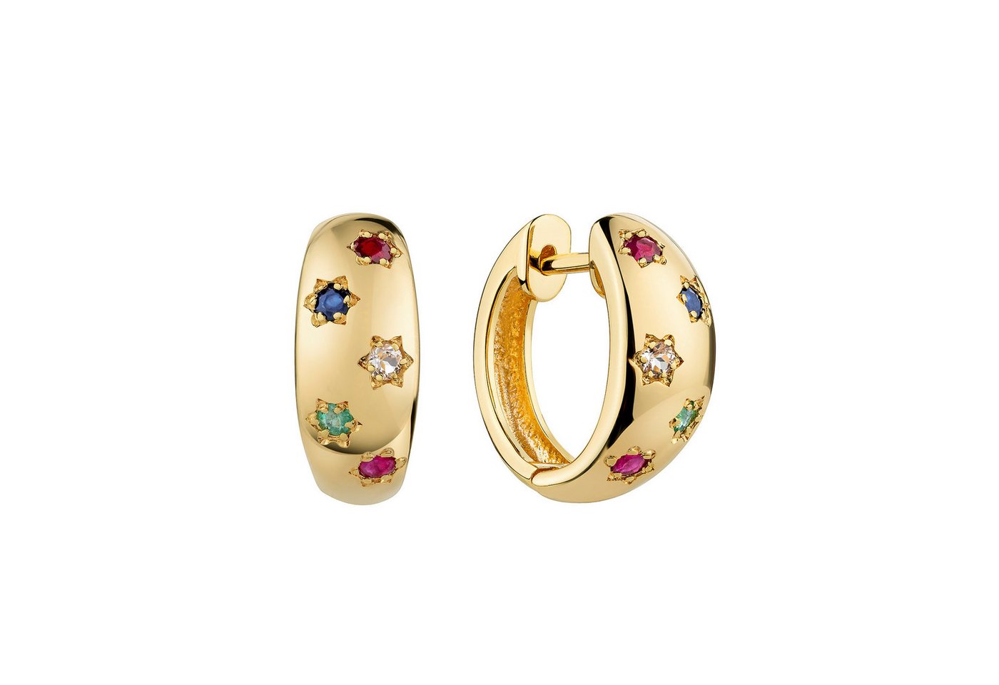 Firetti Paar Creolen Schmuck Geschenk Silber 925 Ohrschmuck Ohrringe Blumen, mit Rubin, Saphir, Smaragd, Weißtopas von Firetti