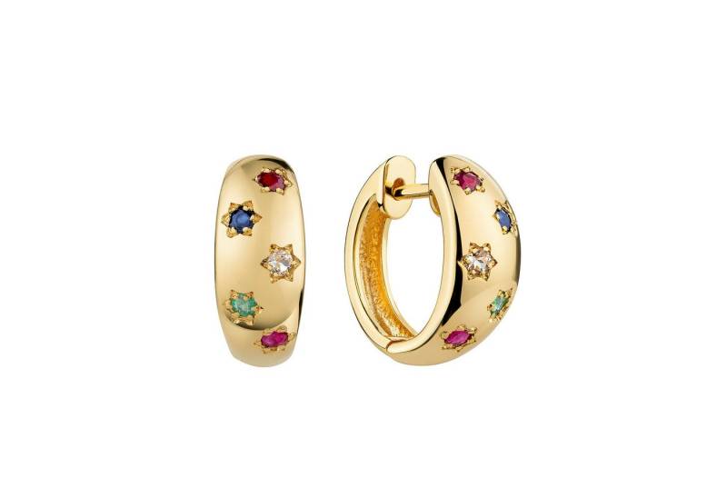 Firetti Paar Creolen Schmuck Geschenk Silber 925 Ohrschmuck Ohrringe Blumen, mit Rubin, Saphir, Smaragd, Weißtopas von Firetti