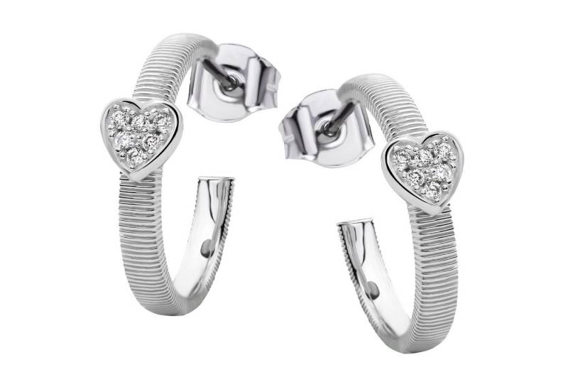 Firetti Paar Creolen Schmuck Geschenk Silber 925 Ohrschmuck Ohrringe Herz, mit Zirkonia (synth) von Firetti