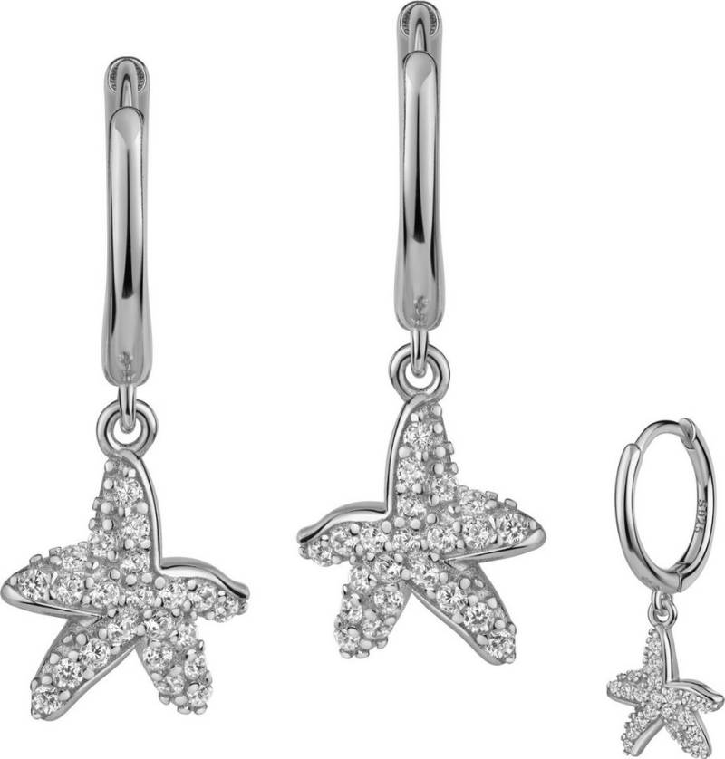 Firetti Paar Creolen Schmuck Geschenk Silber 925 Ohrschmuck Ohrringe Seestern, Made in Germany - mit Zirkonia (synth) von Firetti