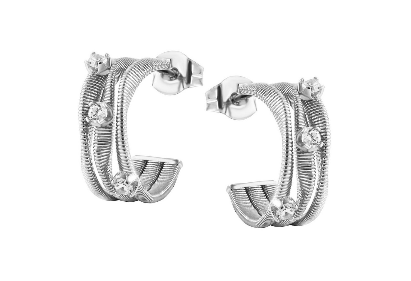 Firetti Paar Creolen Schmuck Geschenk Silber 925 Ohrschmuck Ohrringe mehrreihig, mit Zirkonia (synth) von Firetti