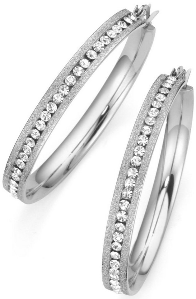 Firetti Paar Creolen Schmuck Geschenk mittig angeordnete Steine, mit Kristallstein (synth) von Firetti