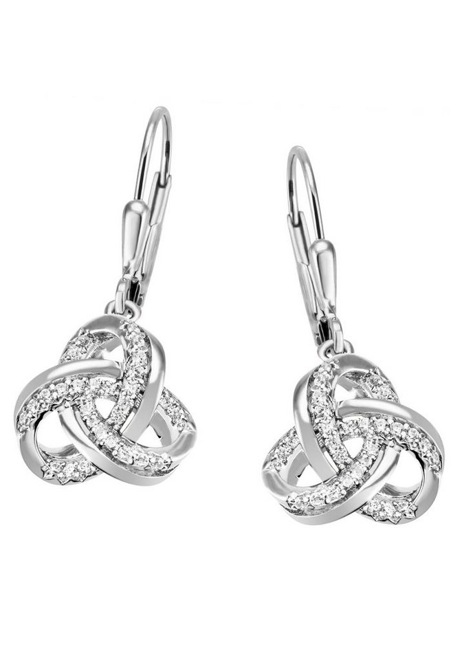 Firetti Paar Ohrhänger Schmuck Geschenk Silber 925 Ohrschmuck Patentbrisur Knoten Glitzer, mit Zirkonia (synth) von Firetti