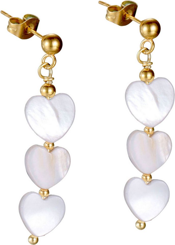 Firetti Paar Ohrhänger Schmuck Geschenk Edelstahl Ohrschmuck Ohrringe Herz, mit Perlmutt von Firetti