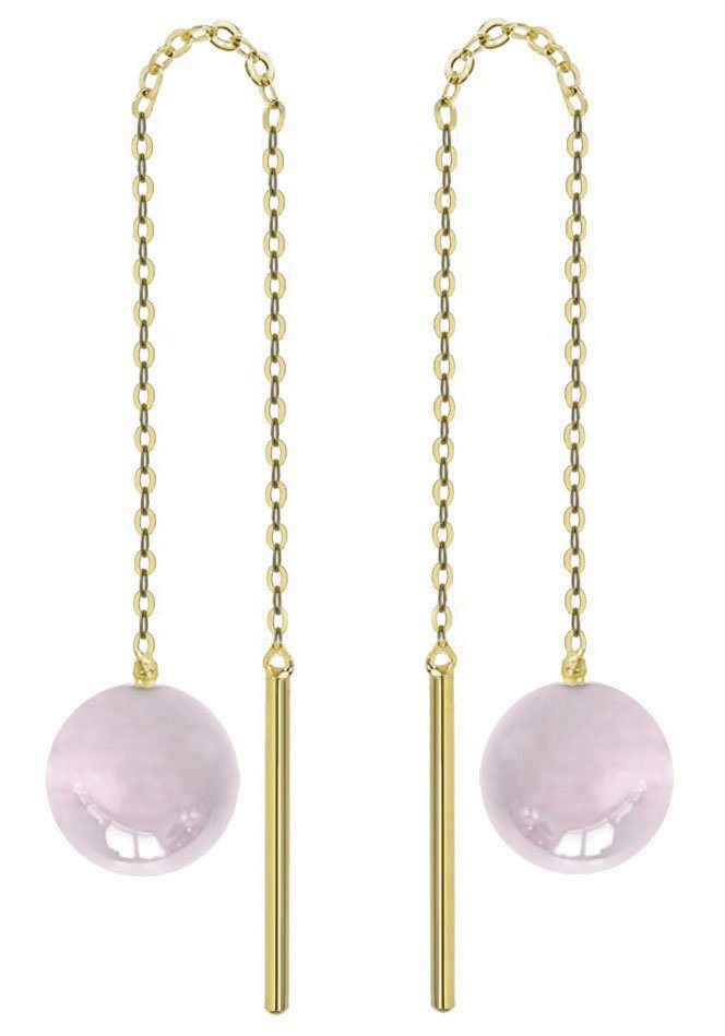 Firetti Paar Ohrhänger Schmuck Geschenk Gold 333 Ohrschmuck Patentbrisur Farbstein Edelstein, Made in Germany - mit Rosenquarz von Firetti