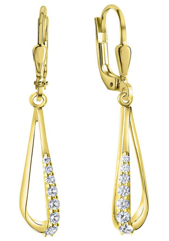 Firetti Paar Ohrhänger Schmuck Geschenk Gold 375 Ohrschmuck Patentbrisur Glitzer, mit Zirkonia (synth) von Firetti