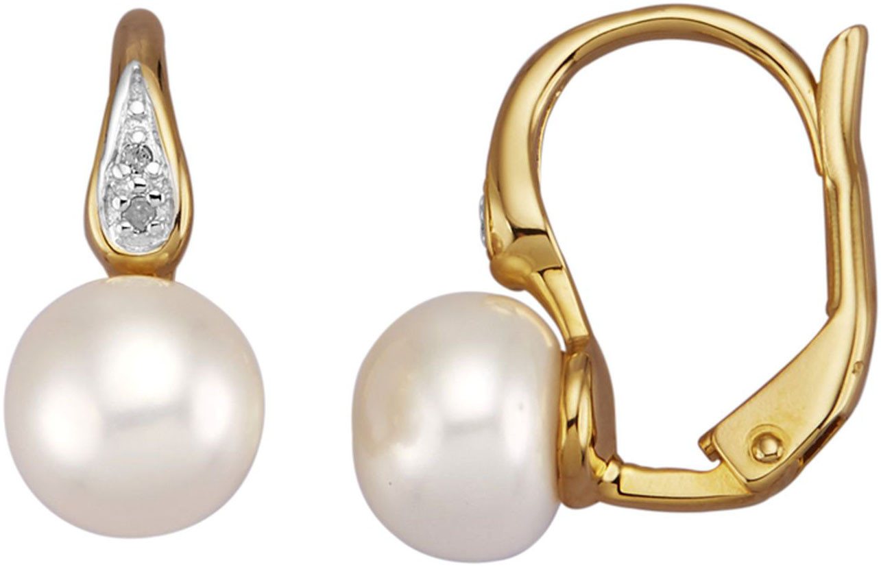 Firetti Paar Ohrhänger Schmuck Geschenk Silber 925 Ohrschmuck Ohrringe Tropfen, mit Süßwasserzuchtperle - mit Diamanten von Firetti
