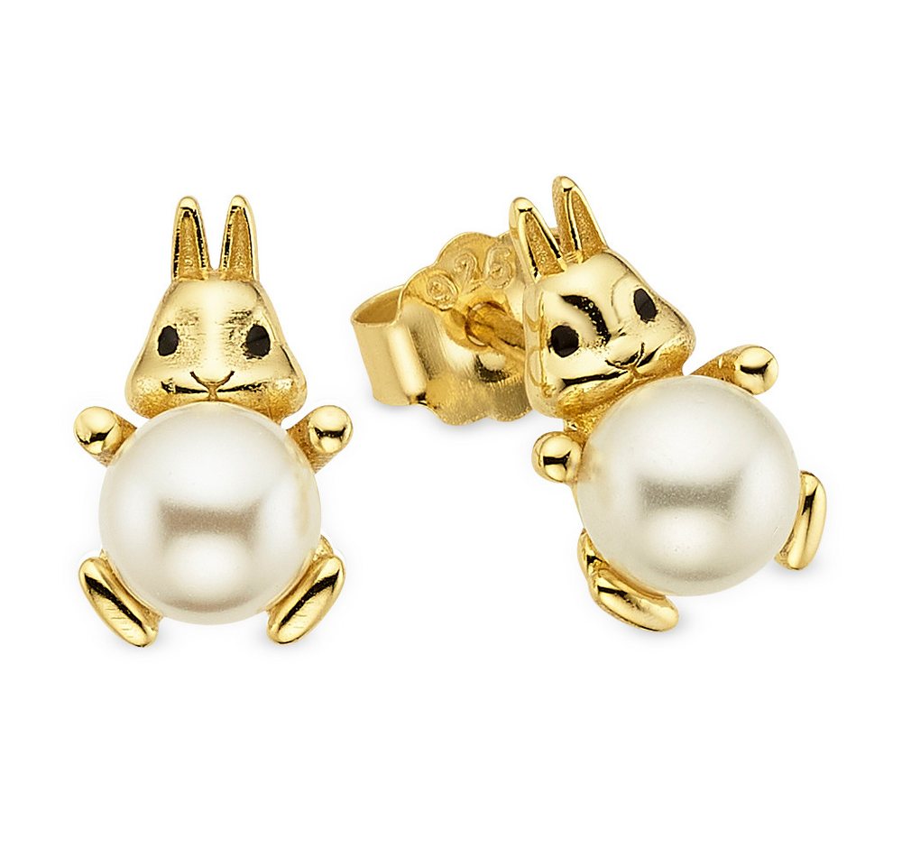 Firetti Paar Ohrstecker Häschen Silber gelbgoldfarben vergoldet, mit Muschelkernperle (synth) von Firetti