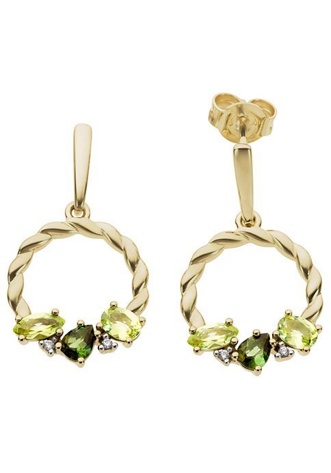 Firetti Paar Ohrstecker Schmuck Geschenk Gold 333 Ohrschmuck Farbstein Edelstein Turmalin, mit Turmalin, Peridot - mit Brillant von Firetti