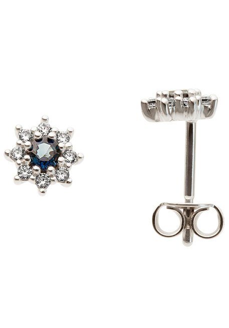 Firetti Paar Ohrstecker Schmuck Geschenk Gold 333 Ohrschmuck Farbstein Edelstein Blume Saphir, mit Saphir - mit Brillant von Firetti