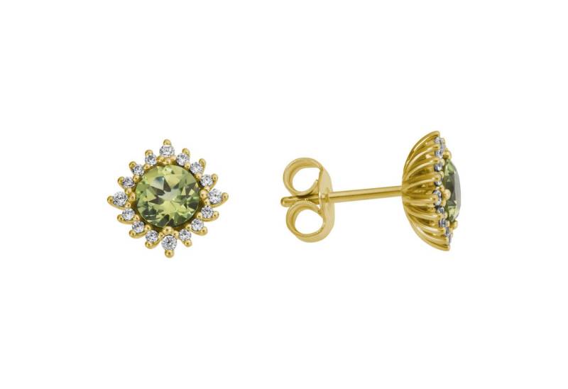 Firetti Paar Ohrstecker Schmuck Geschenk Gold 333 Ohrschmuck Ohrringe Blume, mit Peridot - mit Brillanten von Firetti