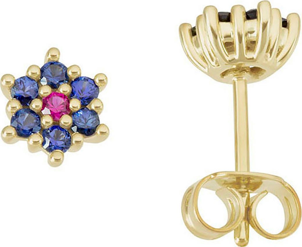 Firetti Paar Ohrstecker Schmuck Geschenk Gold 333 Ohrschmuck Ohrringe Blume, mit Rubin, Saphir von Firetti