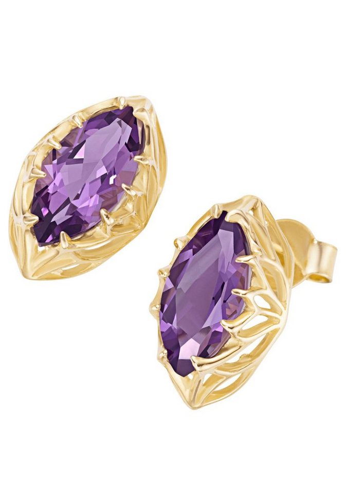 Firetti Paar Ohrstecker Schmuck Geschenk Gold 375 Ohrschmuck Ohrschmuck Edelstein Farbstein, mit Amethyst oder Blautopas von Firetti