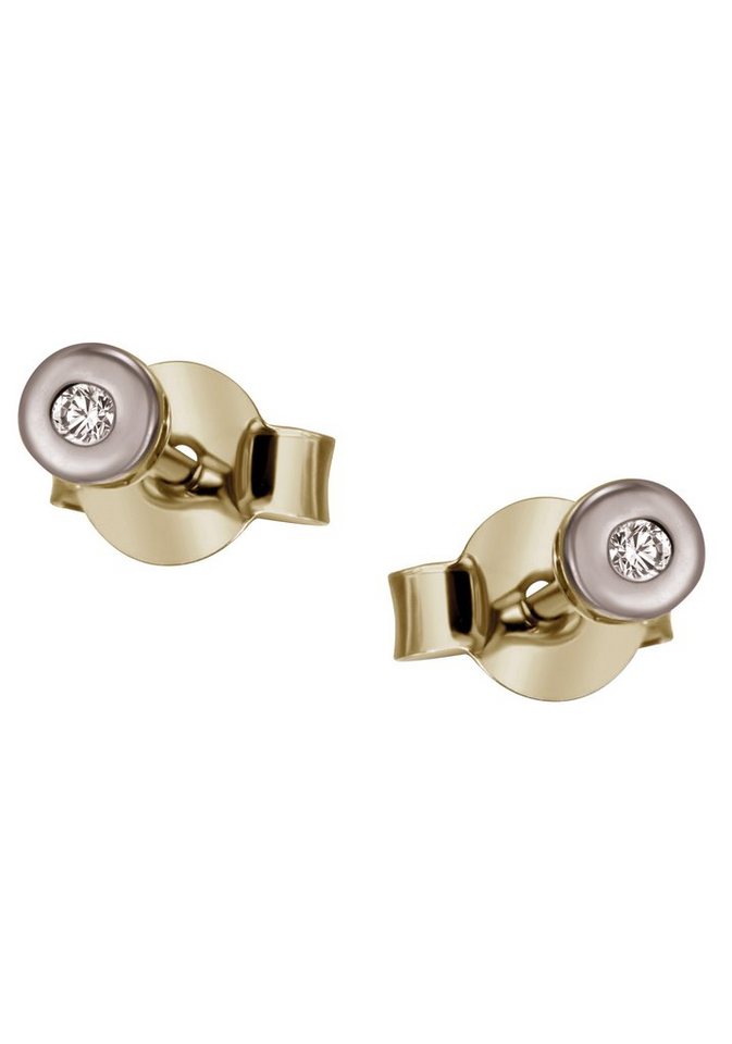 Firetti Paar Ohrstecker Schmuck Geschenk Gold 375 Ohrschmuck Solitär rund bicolor massiv, mit Brillant - Zargenfassung von Firetti