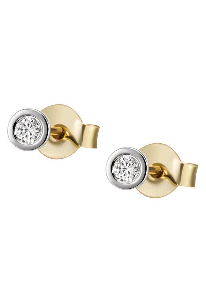 Firetti Paar Ohrstecker Schmuck Geschenk Gold 375 Ohrschmuck Solitär rund bicolor massiv, mit Brillant - Zargenfassung von Firetti