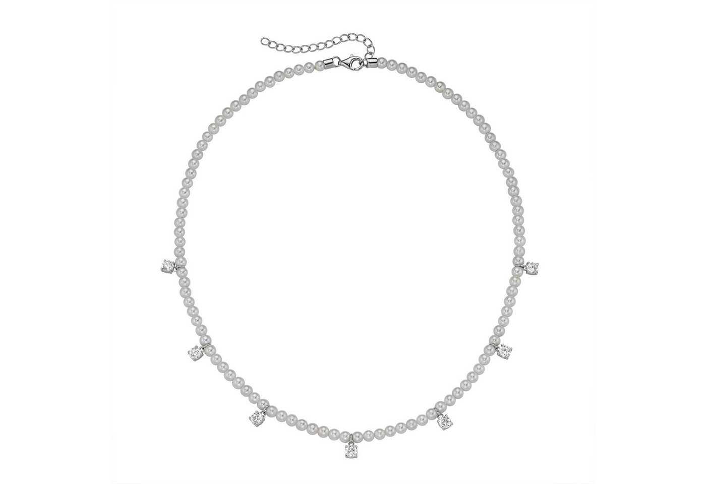 Firetti Perlenkette Schmuck Geschenk Silber 925 Halsschmuck Halskette Collier mit Behang, mit Zirkonia (synth) - mit Muschelkernperle von Firetti