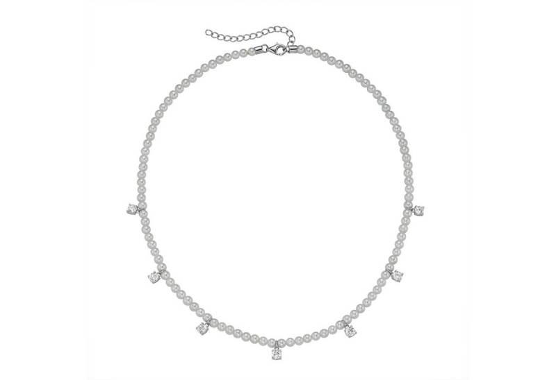 Firetti Perlenkette Schmuck Geschenk Silber 925 Halsschmuck Halskette Collier mit Behang, mit Zirkonia (synth) - mit Muschelkernperle von Firetti