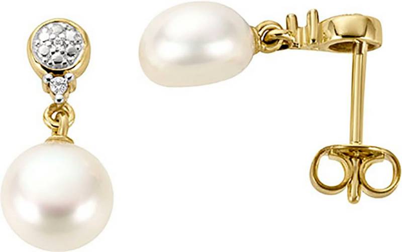 Firetti Perlenohrringe Schmuck Geschenk Gold 333 Ohrschmuck Ohrringe Ohrstecker, mit Süßwasserzuchtperle - mit Diamant von Firetti