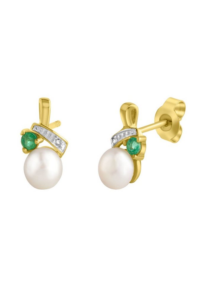 Firetti Perlenohrringe Schmuck Geschenk Gold 333 Ohrschmuck Perle, mit Smaragd - mit Süßwasserzuchtperle - mit Diamanten Firetti Perlenohrringe Schmuck Geschenk Gold 333 Ohrschmuck Perle, mit Smaragd - mit Süßwasserzuchtperle - mit Diamanten von Firetti