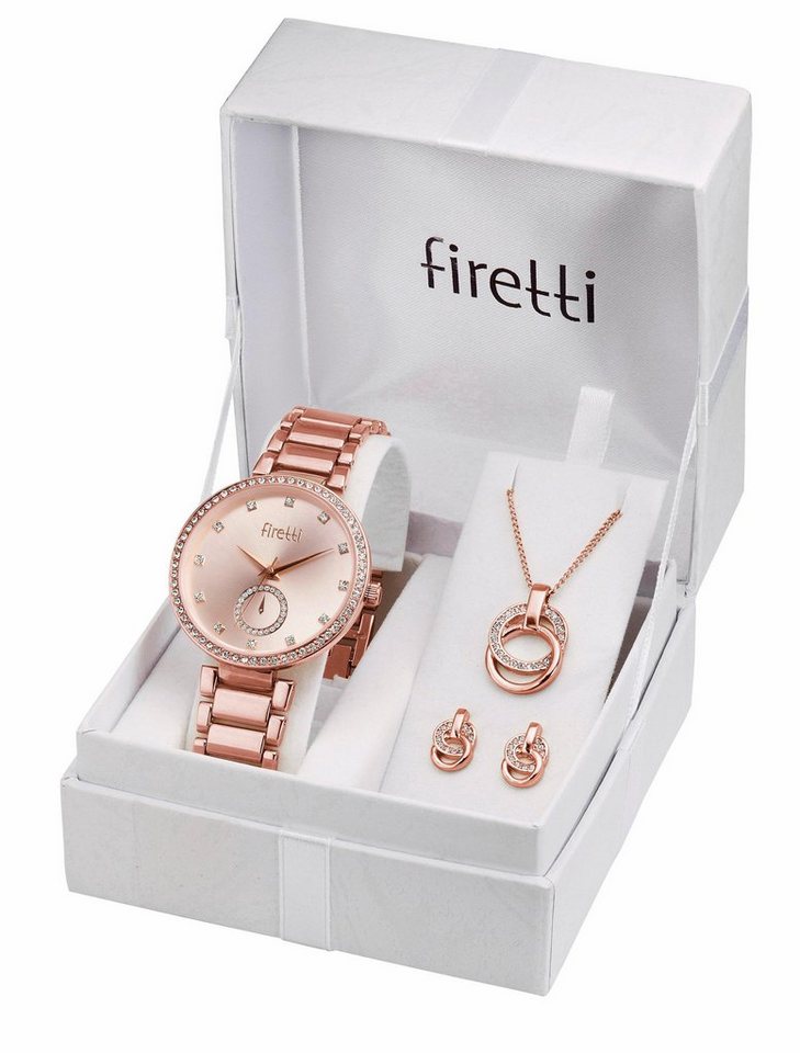 Firetti Quarzuhr, (Set, 4-tlg., inkl. Ohrstecker und Kette mit Anhänger), Damen, ideal auch als Geschenk von Firetti