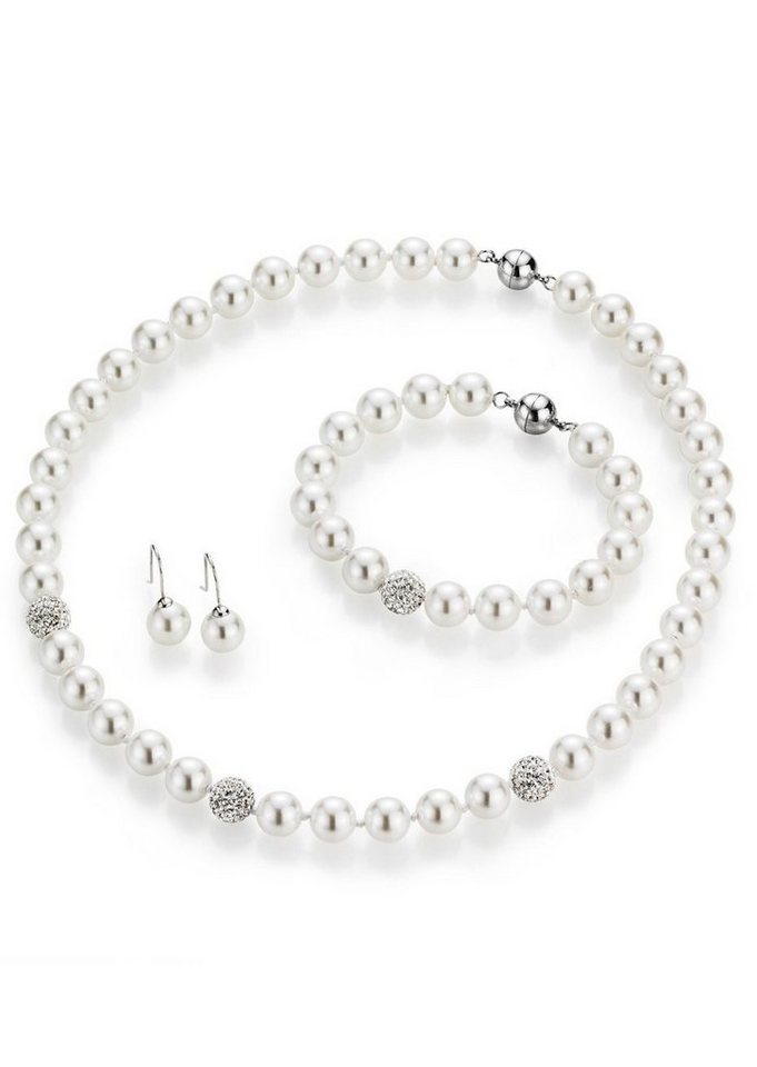 Firetti Schmuckset Multipack Schmuck Geschenk Perlenkette Perlenarmband Perlohrhaken (Set, 4-tlg), mit Muschelkernperlen und Kristallsteinen von Firetti