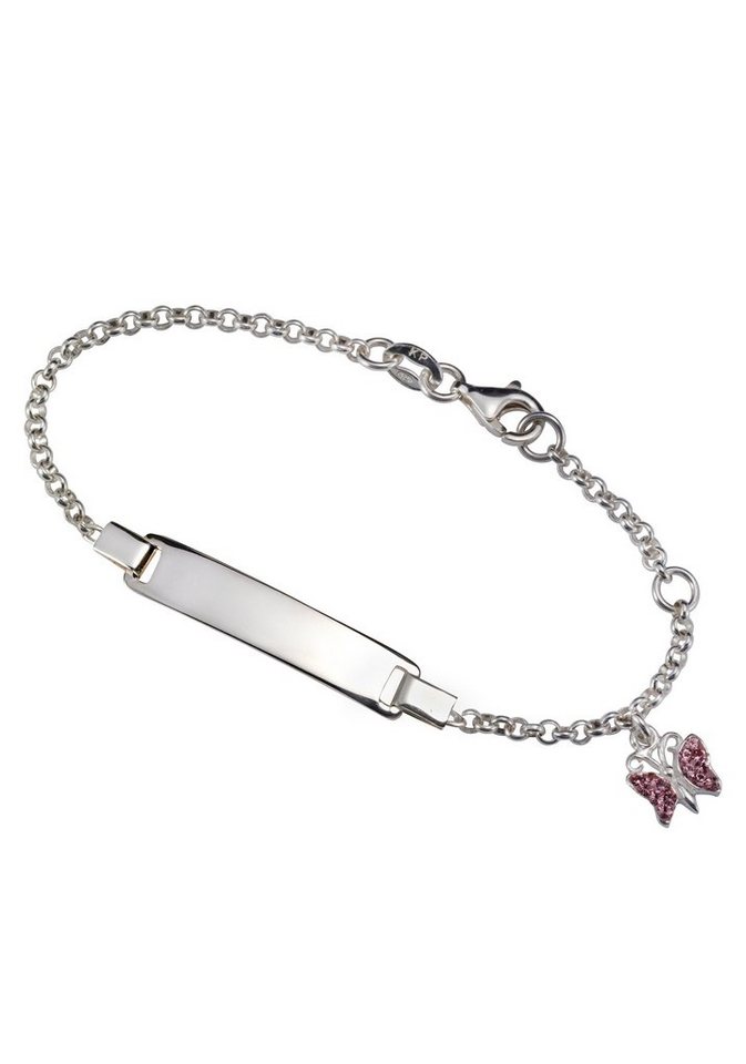 Firetti Armband Schmuck Geschenk Silber 925 Armkette ID-Platte Schmetterling Glitzer, mit Kristallstein von Firetti