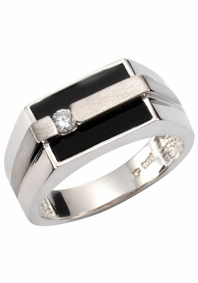 Firetti Fingerring Schmuck Geschenk Silber 925 Silberring Ringkopf eckig, mit Onyx, Zirkonia (synth) von Firetti