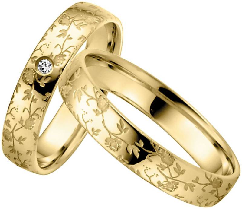 Firetti Trauring Schmuck Geschenk Gold 375 Hochzeit Ehering LIEBE Zweig Blätter Blumen, Made in Germany - wahlweise mit oder ohne Brillant von Firetti
