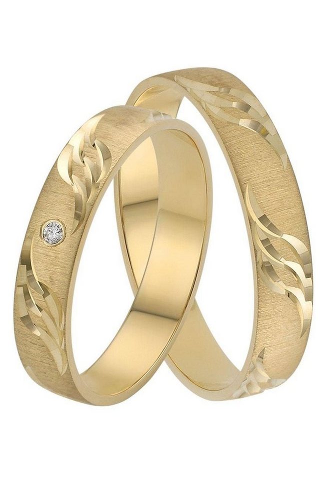 Firetti Trauring Schmuck Geschenk Gold 375 Hochzeit Ehering "LIEBE" Welle, Made in Germany, wahlweise mit oder ohne Brillant von Firetti