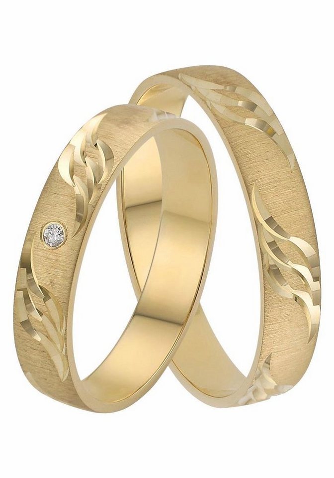 Firetti Trauring Schmuck Geschenk Gold 375 Hochzeit Ehering "LIEBE" Welle, Made in Germany, wahlweise mit oder ohne Brillant von Firetti