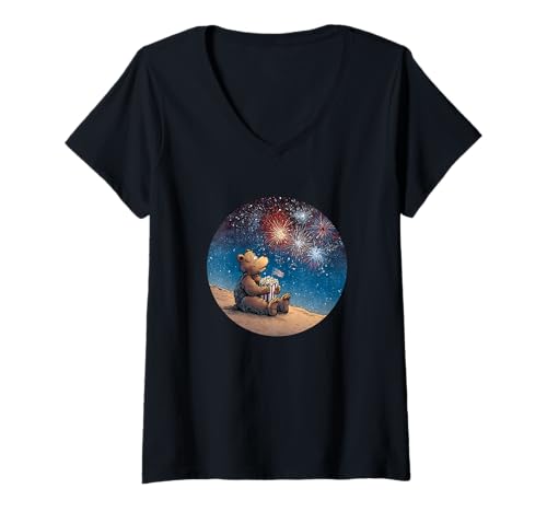 Damen Cooles USA-Feuerwerk mit Bär Kostüm für Erwachsene und Kinder T-Shirt mit V-Ausschnitt Damen Cooles USA-Feuerwerk mit Bär Kostüm für Erwachsene und Kinder T-Shirt mit V-Ausschnitt von Firework Bear Outfit